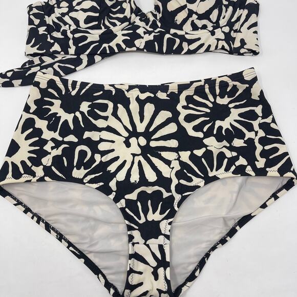 Tory Burch XSmall Black Cream Pomelo Floral Print Bikini Set High Waist Bottoms - Picture 8 of 10